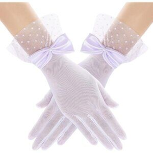 Women's Bow Gloves White Short Lace Evening Wedding Accessories Party Prom